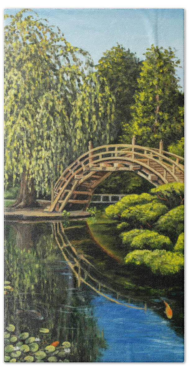 Landscape Hand Towel featuring the painting Japanese Garden by Darice Machel McGuire