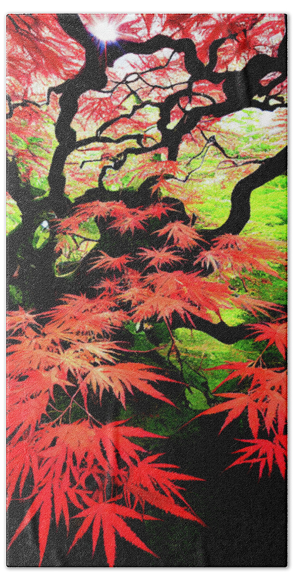 Japanese Maple Bath Towel featuring the digital art Japanese Maple 01 Red and Green by Matthias Hauser