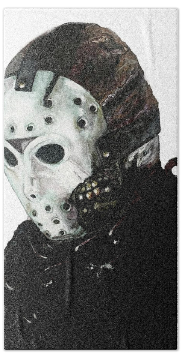 Horror Hand Towel featuring the painting Jason Voorhees by Joel Tesch
