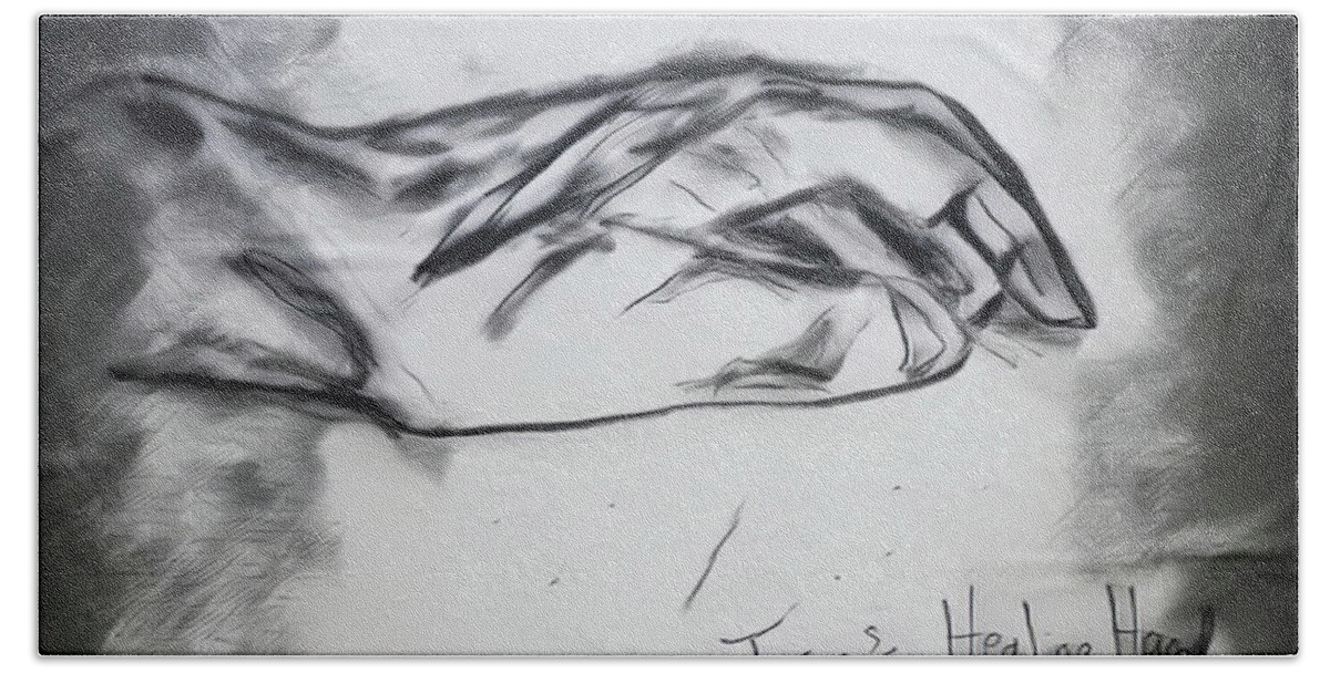 Sketches Bath Towel featuring the drawing Jason's Healing Hand by Christina Knight