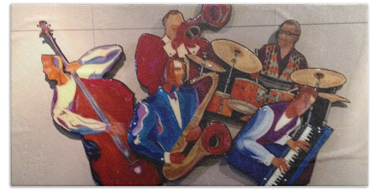 Jazz Bath Towel featuring the painting Jazz Ensemble V-custom by Bill Manson