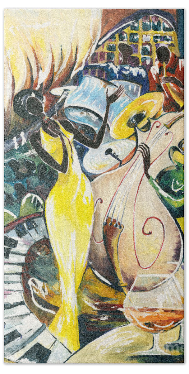 Acrylic Hand Towel featuring the painting Jazz No.2 by Elisabeta Hermann