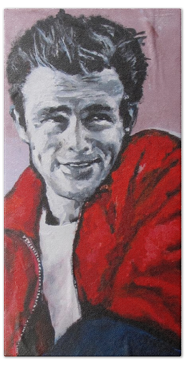 James Dean Bath Towel featuring the pastel J.Dean - Without a Cause by Eric Dee
