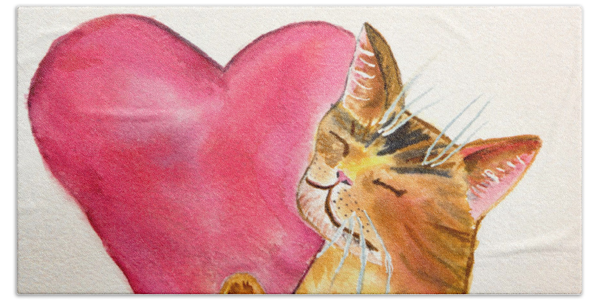 Cat Bath Towel featuring the painting Je t'adore by Her Arts Desire
