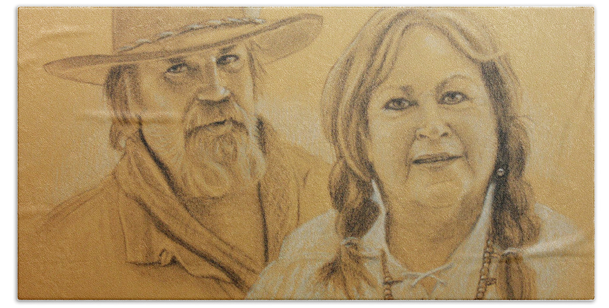 Couple Bath Towel featuring the drawing Jeff and Teri by Todd Cooper