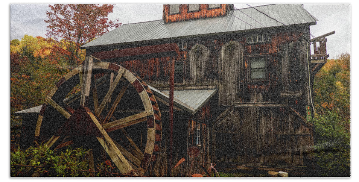 Jeffersonville Bath Towel featuring the photograph Jeffersonville Grist Mill in the Fall Jeffersonville VT by Toby McGuire