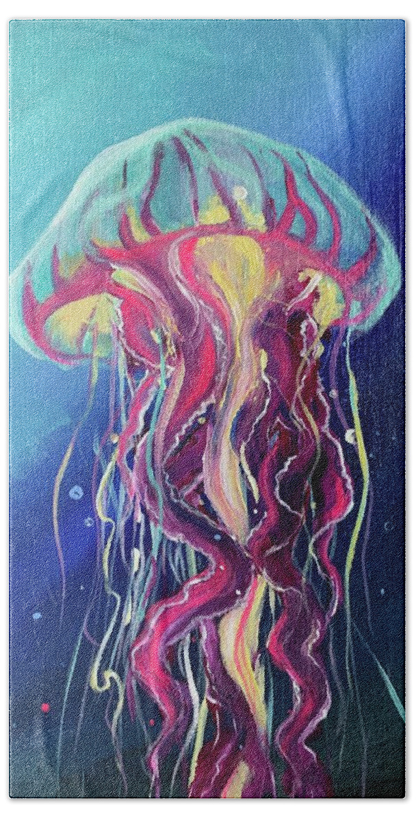 Jelly Fish Hand Towel featuring the painting Jelly by Lynn Shaffer