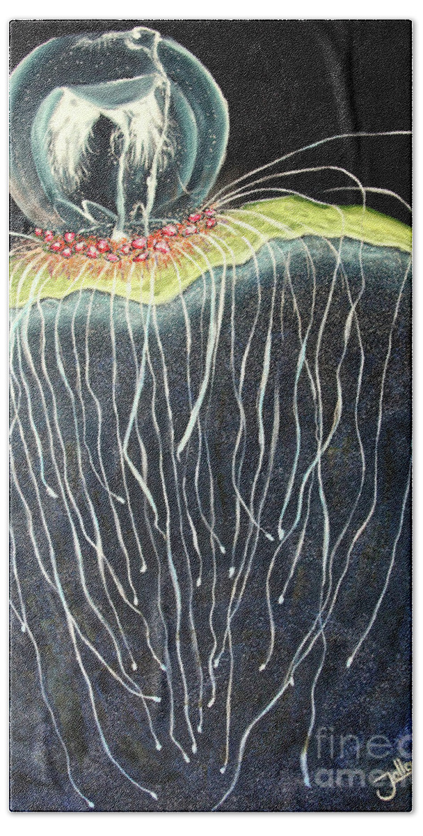 Aquatic Hand Towel featuring the painting Jellyfish by Jolanta Anna Karolska