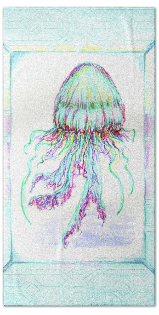 Jellyfish Bath Towel featuring the painting Jellyfish Key West Teal by Shelly Tschupp