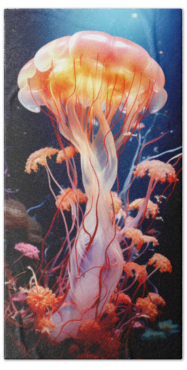 Jellyfish Swirls Bath Towel featuring the digital art Jellyfish Swirls by Wes and Dotty Weber