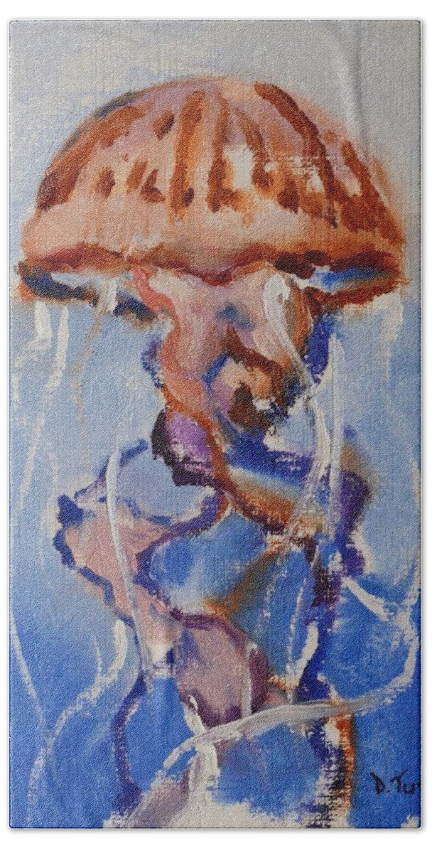 Jellyfish Bath Towel featuring the painting Jellyfish Underwater Painting Series by Donna Tuten