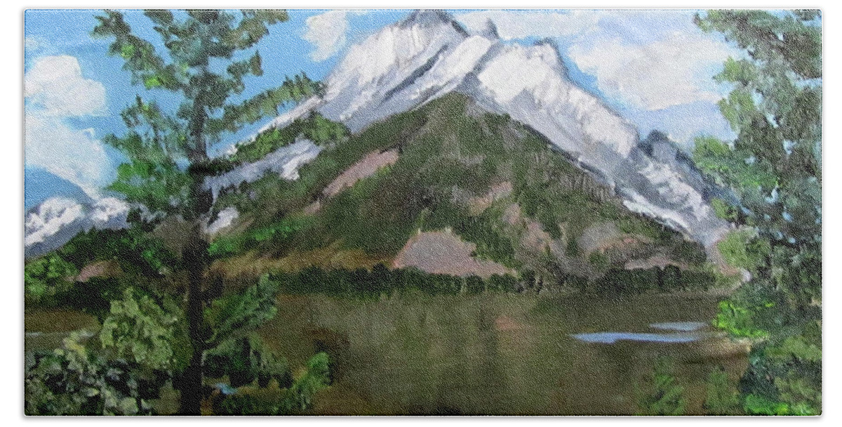 Tetons Bath Towel featuring the painting Jenny Lake in the Tetons by Linda Feinberg