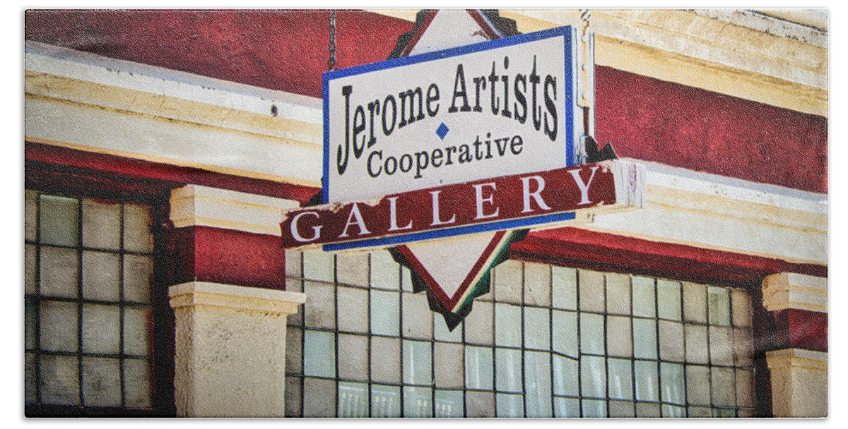 Jerome Bath Towel featuring the photograph Jerome Artists Cooperative Gallery Sign - Arizona by Stuart Litoff
