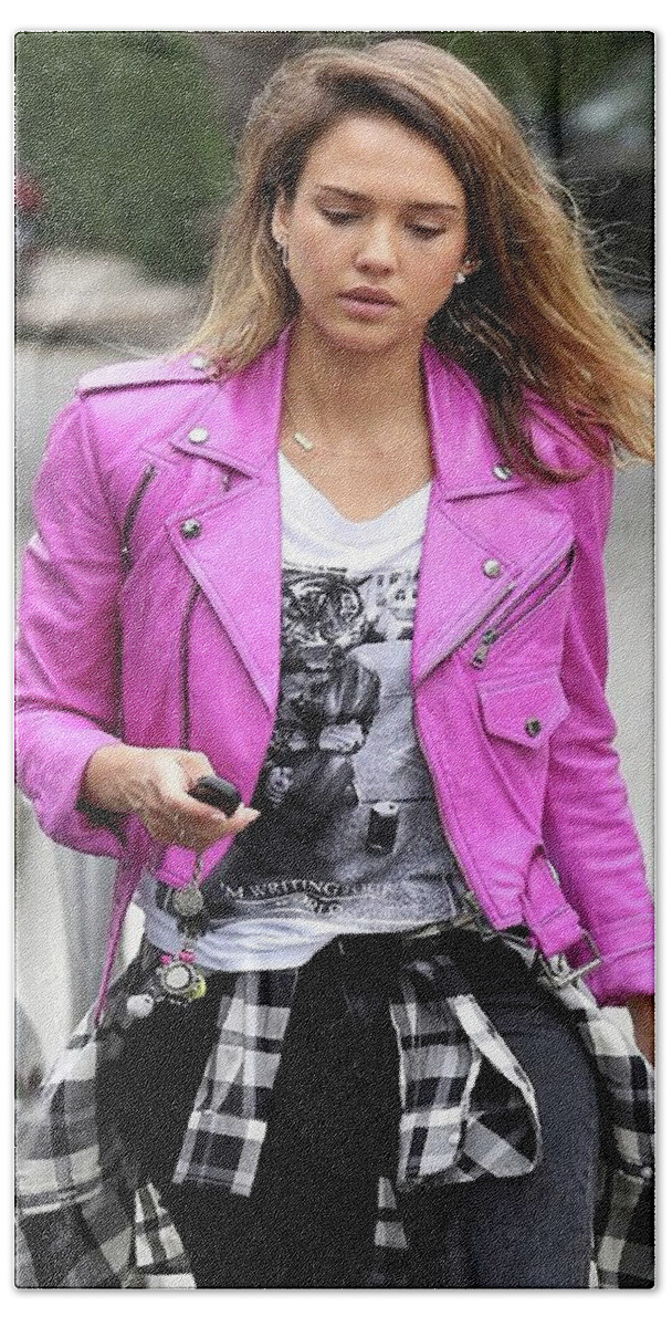 Jessica Alba Pink Leather Jacket