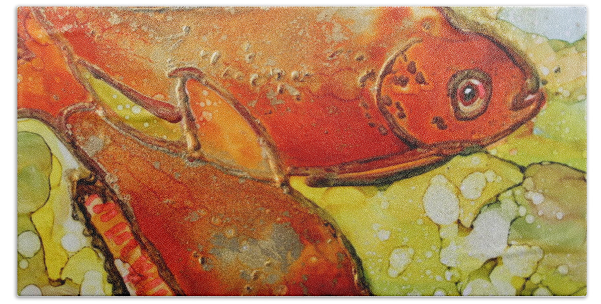 Fish Bath Towel featuring the painting Jewel Tetras by Ruth Kamenev