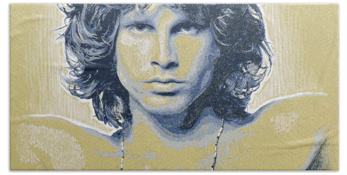 Portrait Hand Towel featuring the digital art Jim Morrison by Fatu Lucian