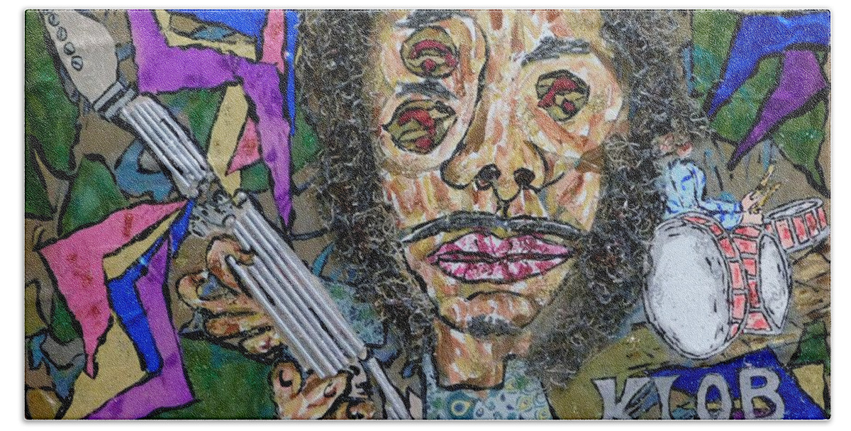 Jimi Hand Towel featuring the mixed media jimi DemiGod Of Electronic-ized Guitar by Kevin OBrien