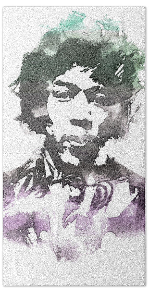 Jimi Hendrix Bath Towel featuring the mixed media Jimi Hendrix 8h by Brian Reaves