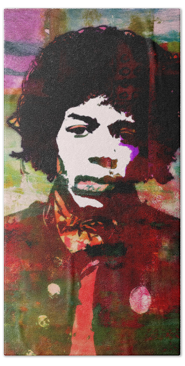 Jimi Hendrix Bath Towel featuring the mixed media Jimi Hendrix 8k by Brian Reaves