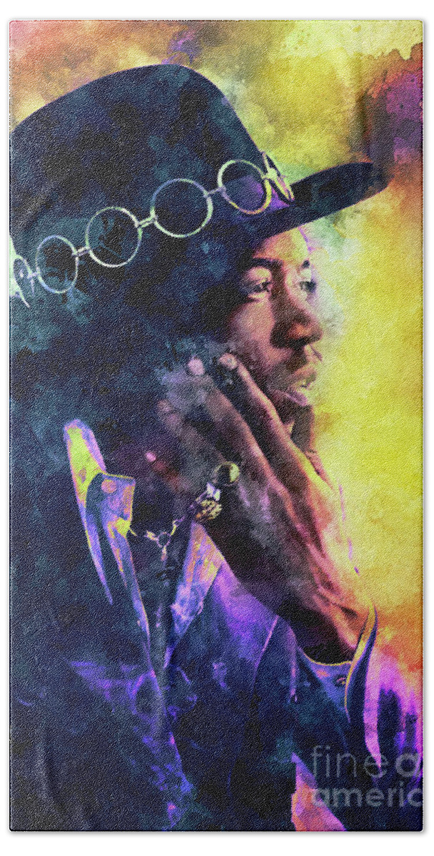 Musician Bath Towel featuring the photograph Jimi Hendrix Fire by Franchi Torres