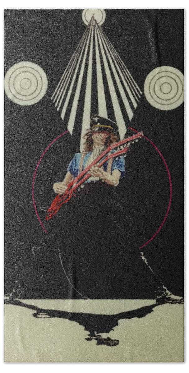 Colored Pencil Bath Towel featuring the drawing Jimmy Page Live by Sean Connolly