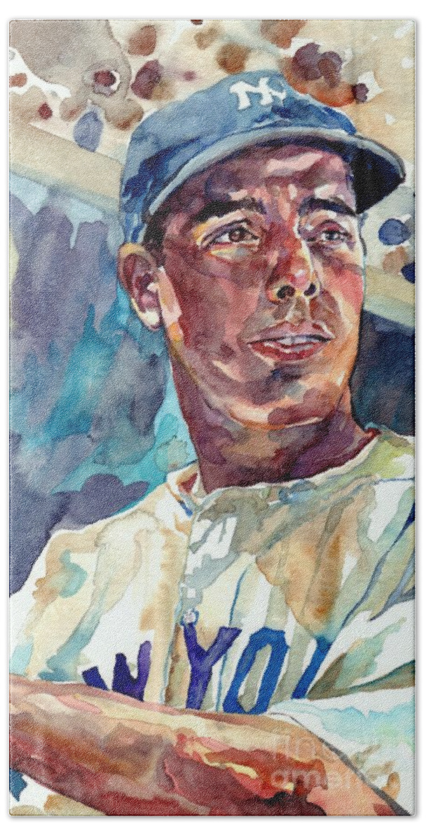 Joe Dimaggio Hand Towel featuring the painting Joe DiMaggio by Suzann Sines