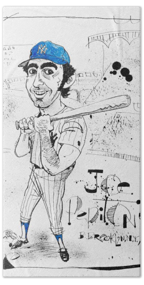  Bath Towel featuring the drawing Joe Pepitone by Phil Mckenney