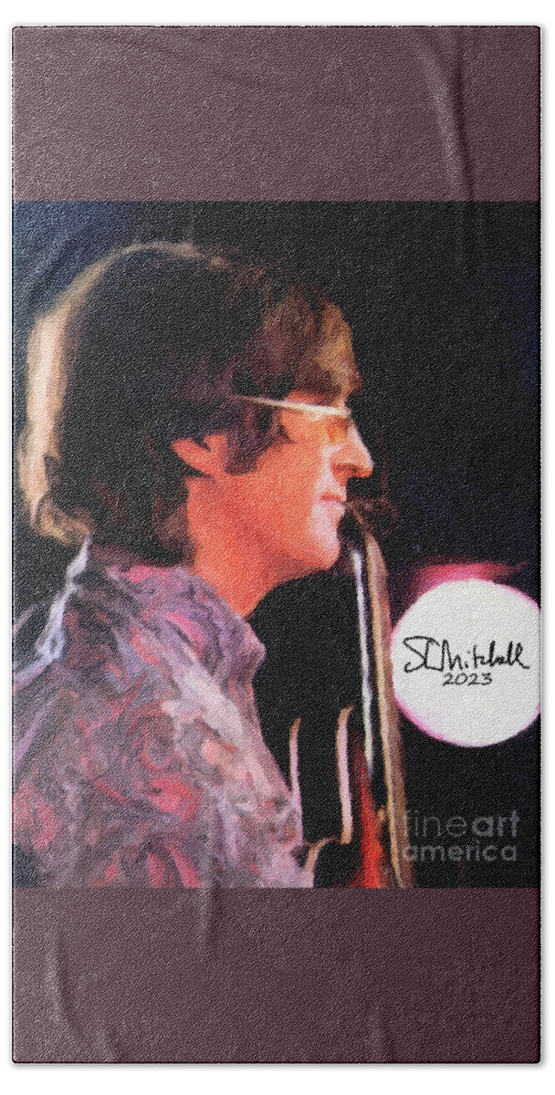John Lennon Bath Towel featuring the painting John Lennon #1 by Steve Mitchell