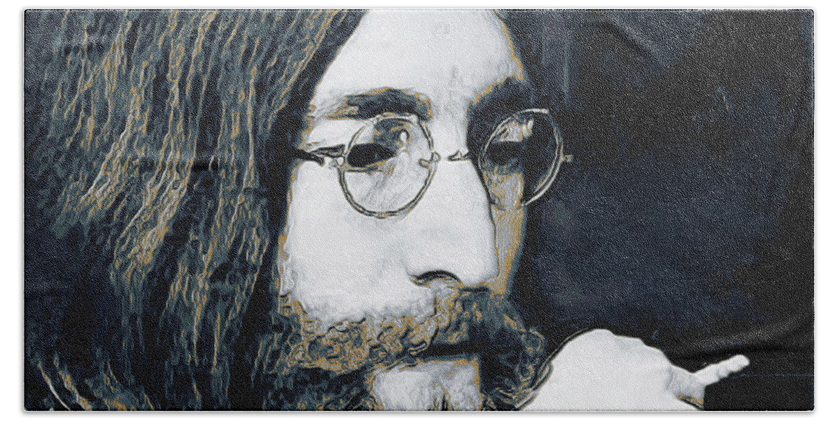 Jon Lennon Bath Towel featuring the digital art John Lennon by David Lane