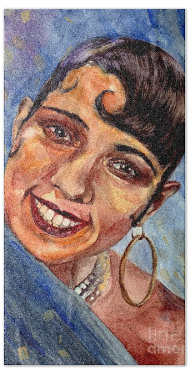 Josephine Hand Towel featuring the painting Josephine Baker Portrait by Suzann Sines