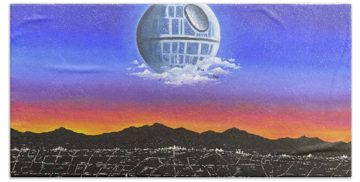 Death Star Bath Towel featuring the painting Journey to the Inner Child by Ashley Wright