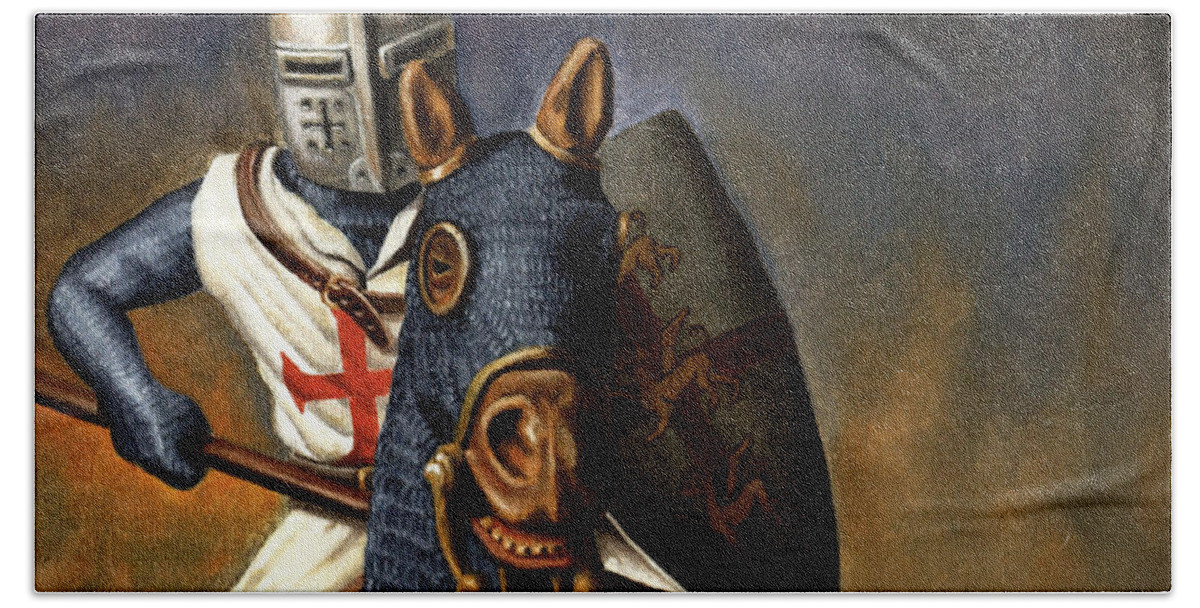 Knight Bath Towel featuring the painting Jouster by Ken Kvamme