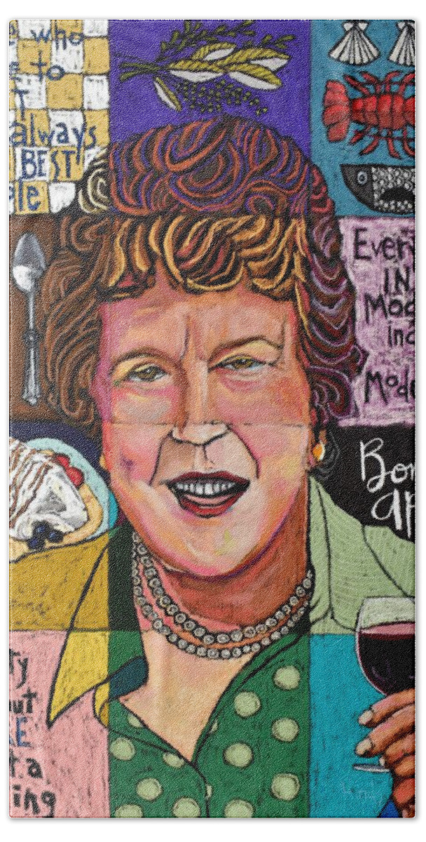 Julia Hand Towel featuring the painting Julia Child Collage by David Hinds