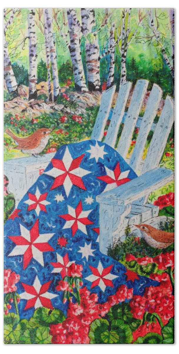 July Stars Features A Red Bath Towel featuring the painting July Stars by Diane Phalen
