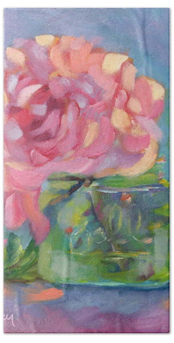 Peony Bath Towel featuring the painting June is for Peonies by Marcy Brennan