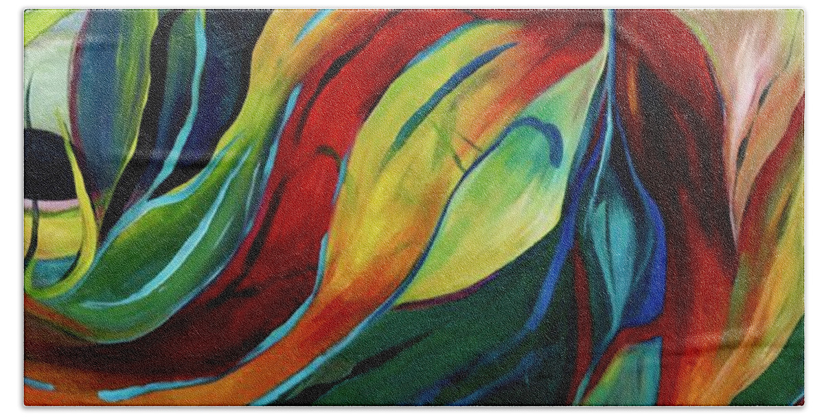 Abstract Bath Towel featuring the painting Jungle Gaze by Jackie Ryan