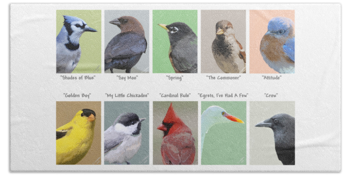 Animal Hand Towel featuring the mixed media Birds En Masse 1 by Judy Cuddehe