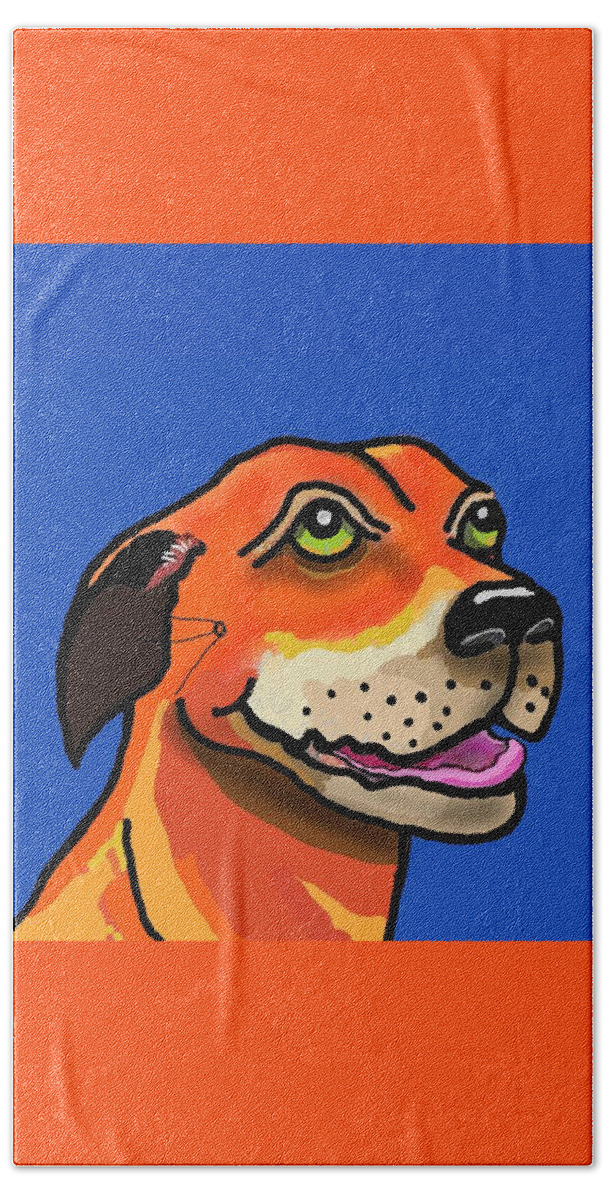 Portrait Bath Towel featuring the drawing Kai with Blue Background by Joan Stratton