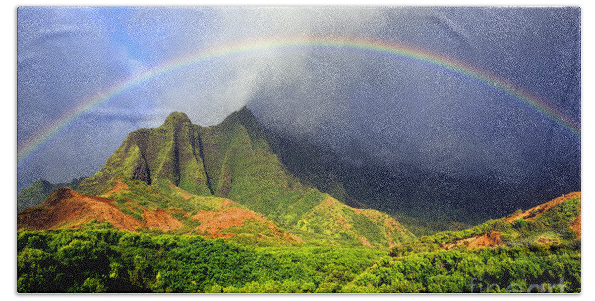 Hawaii Bath Sheet featuring the photograph Kalalau Valley Rainbow by Kevin Smith