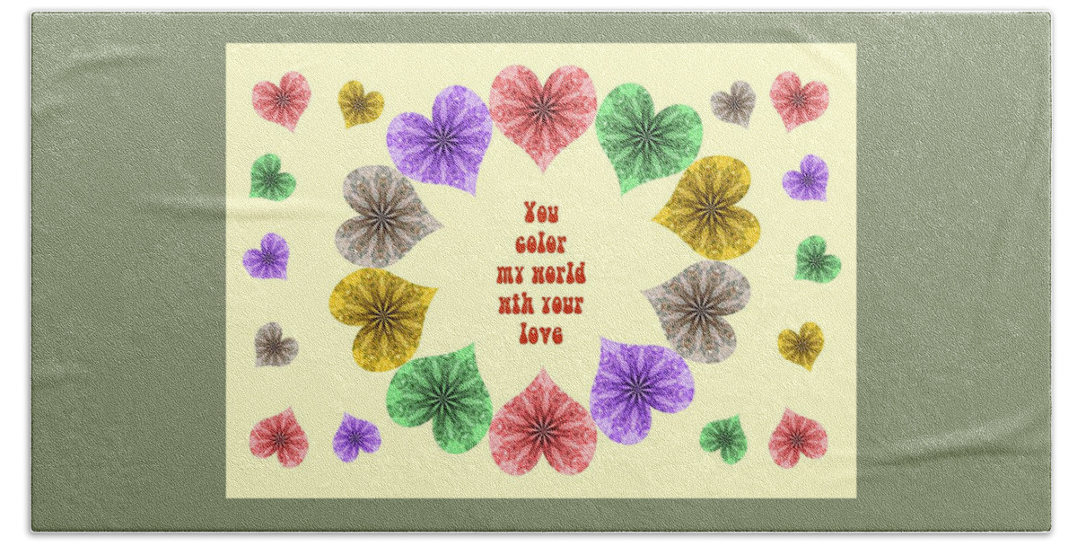 Kaleidoscopes Hand Towel featuring the digital art Kaleidoscope Valentines 2 - Color My World With Your Love by Marian Bell