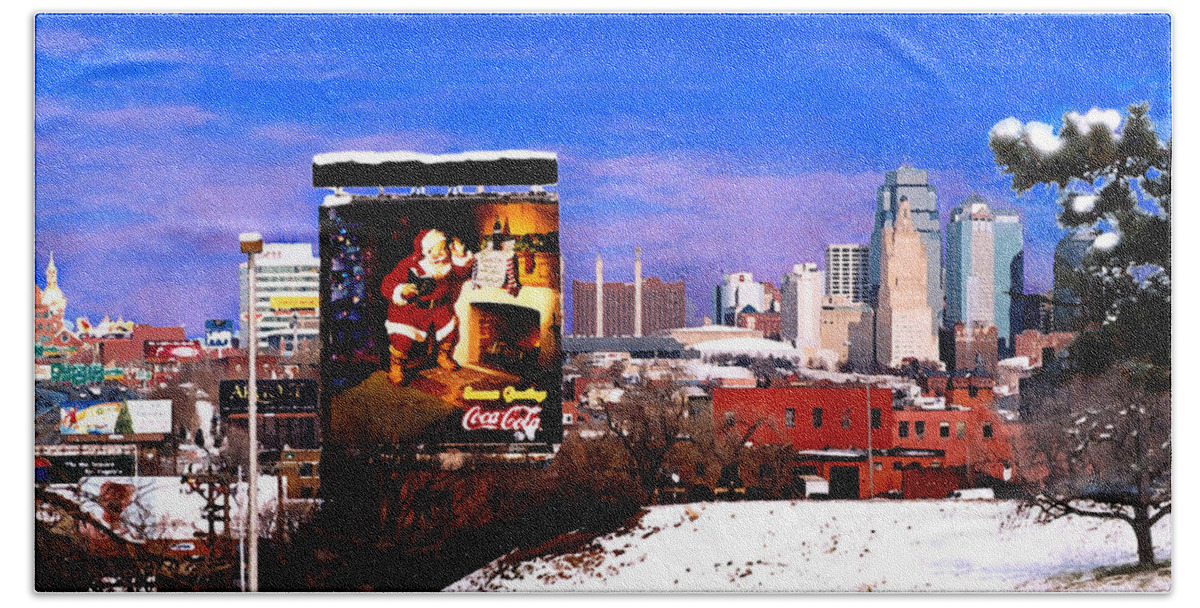 City Bath Towel featuring the photograph Kansas City Skyline at Christmas by Steve Karol