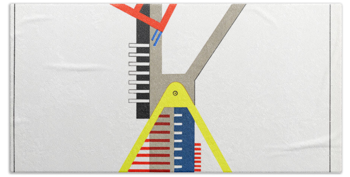 Bauhaus Hand Towel featuring the mixed media Modern Abstract Geometric Design, Karl Schmidt-Rottluff Bauhaus Exhibition by Antique Paper Print