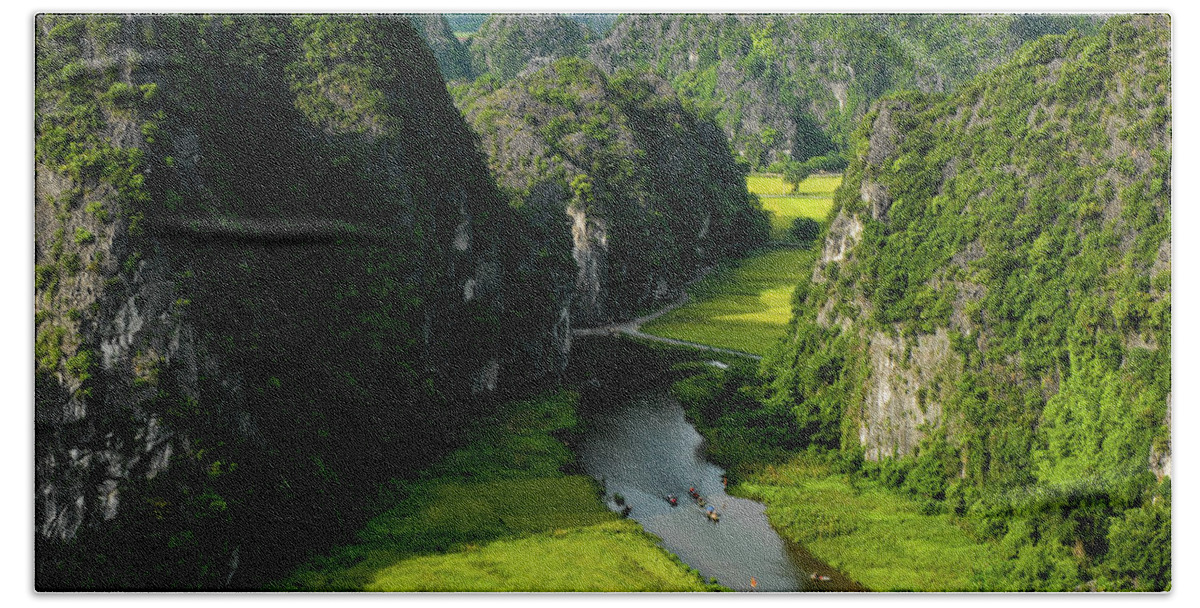 Ninh Binh Hand Towel featuring the photograph The River Queens - Tam Coc, Ninh Binh Region. Vietnam by Earth And Spirit