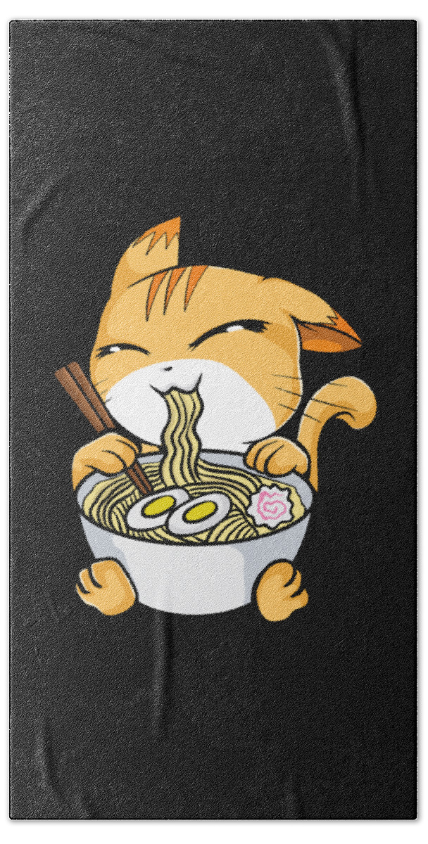 Kawaii Cat Ramen Bowl Funny Anime Noodles Kitty Bath Towel by The Perfect  Presents - Pixels