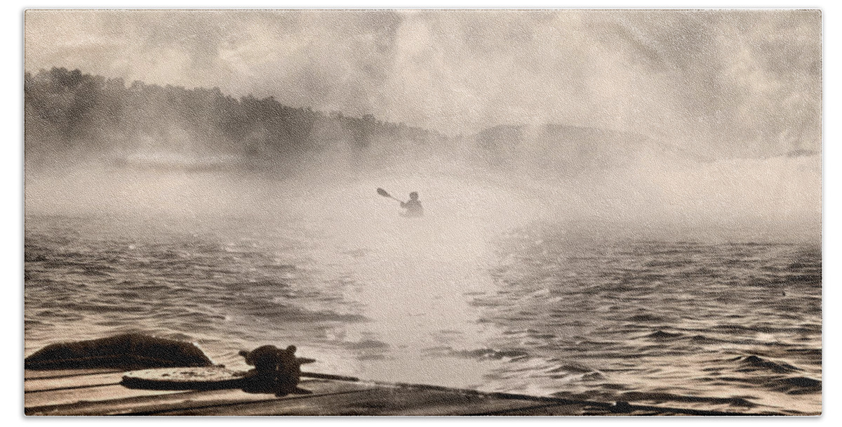 Kayak Hand Towel featuring the photograph Kayaker in the Mist by Russel Considine