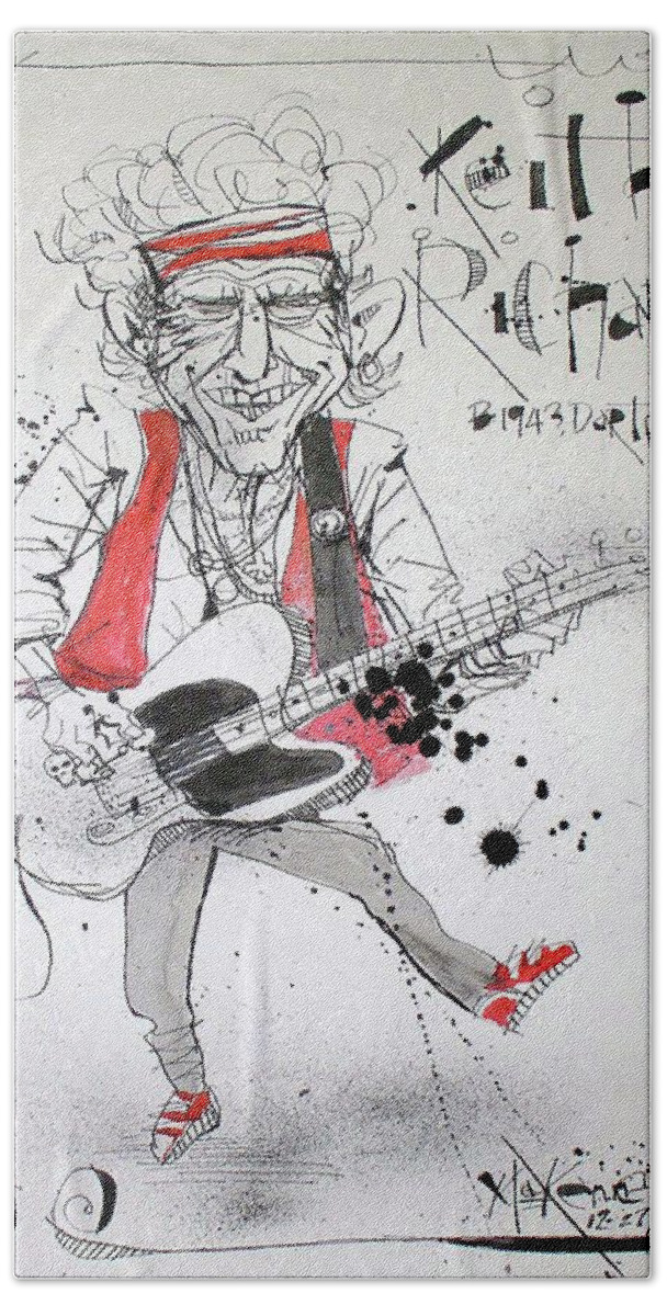  Bath Towel featuring the drawing Keith Richards by Phil Mckenney