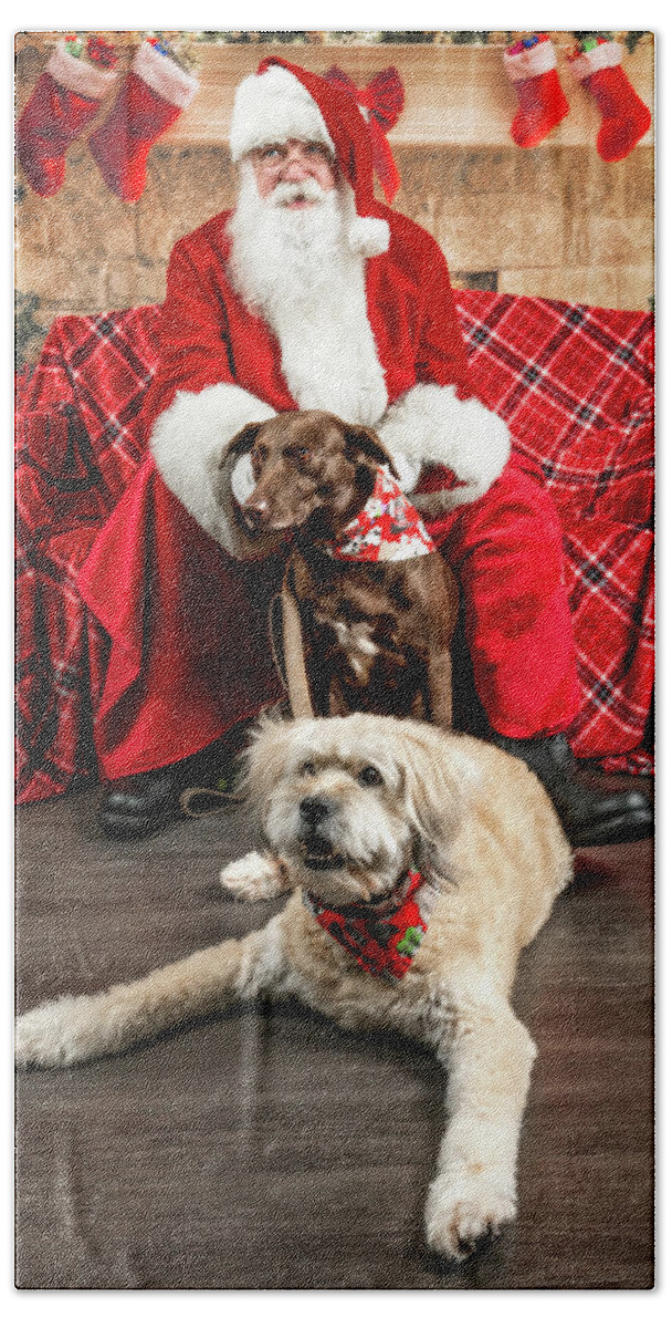 Annie Bath Towel featuring the photograph Kellie and Annie with Santa 2 by Christopher Holmes