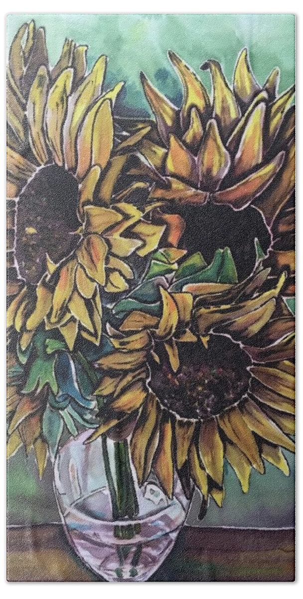 Sunflowers Hand Towel featuring the painting Kelly Van Gogh by Kelly Smith