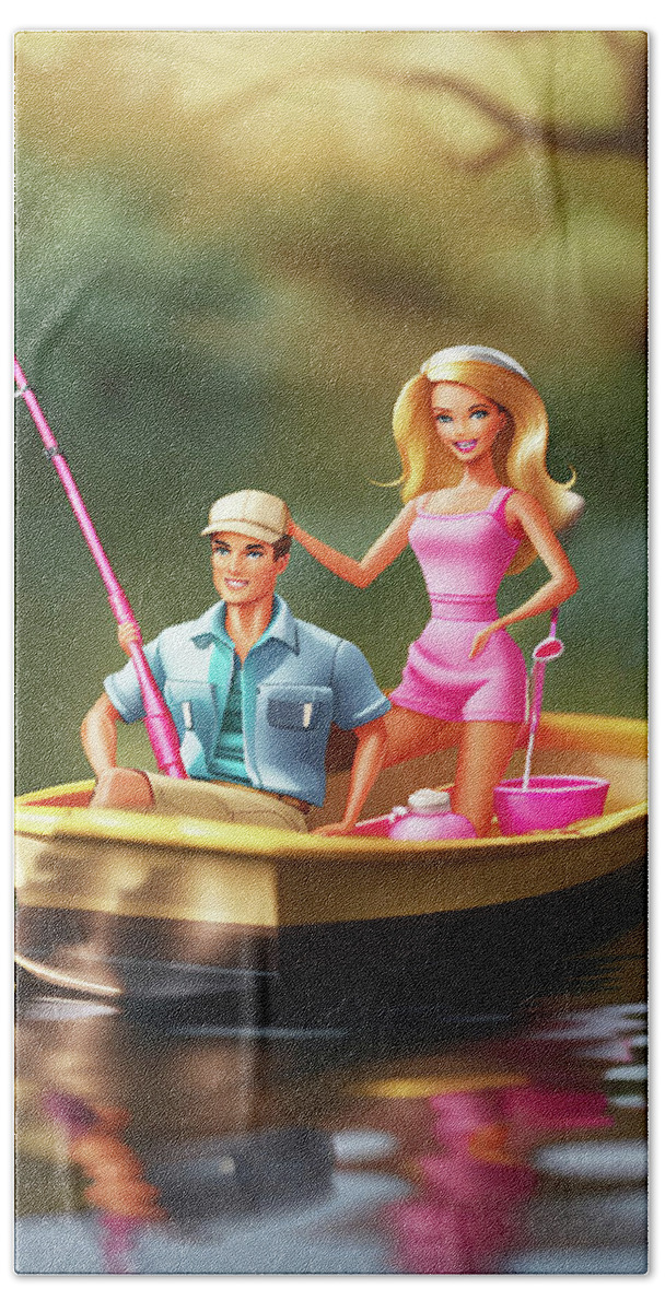 Ken Takes Barbie Fishing Bath Towel by Movie Poster Prints - Fine