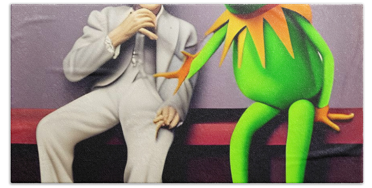 Digital Frog Kermit Jim Henson Bath Towel featuring the digital art Kermit The Frog by Beverly Read